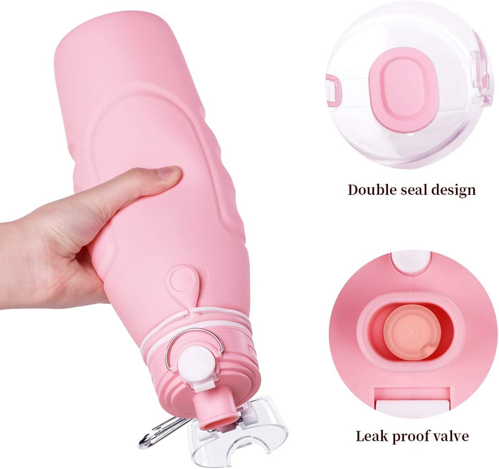 1L Collapsible Water Bottle BPA Free Portable Large Travel Mug Reusable Sports Bottle (35 Oz Pink)