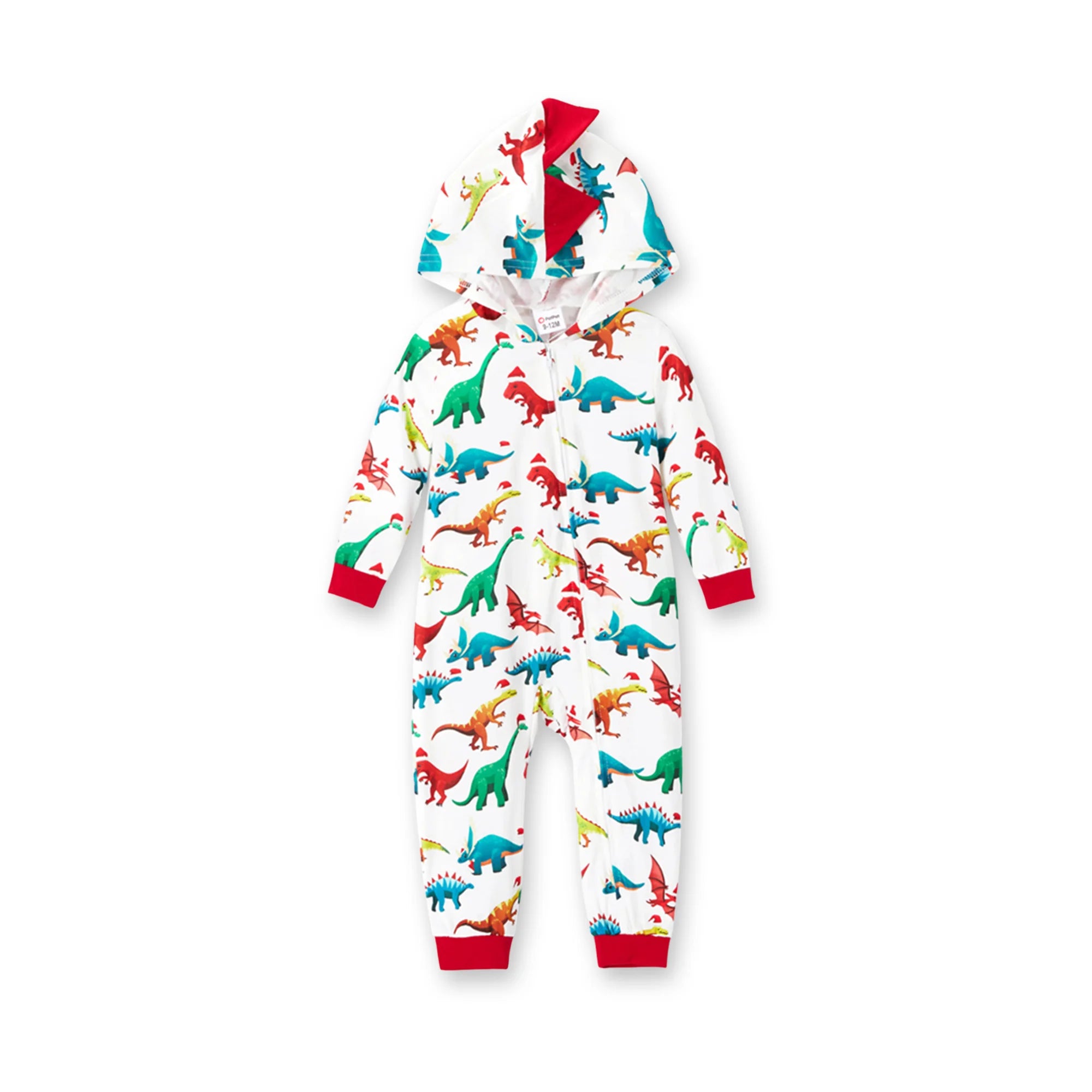 Baby Christmas Pajamas Family Matching Hooded One Piece Long Sleeve Dinosaur Costume Sleepwear Newborn Infant Clothes with Christmas Socks 12-18 Months