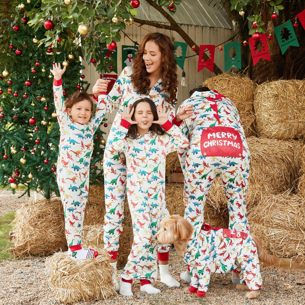 Baby Christmas Pajamas Family Matching Hooded One Piece Long Sleeve Dinosaur Costume Sleepwear Newborn Infant Clothes with Christmas Socks 12-18 Months