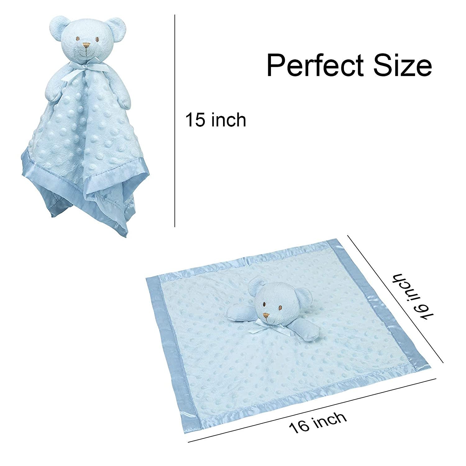 Teddy Bear Lovey Baby Security Blanket for Boys and Girls Unisex Soft Lovie Baby Gifts for Newborn Toddler Snuggle Toy Stuffed Animal Blue 16 Inch