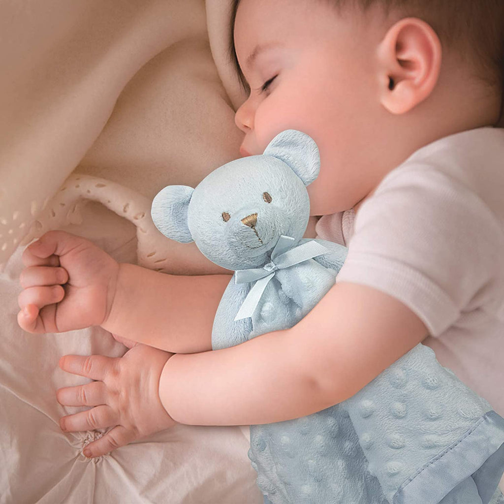 Teddy Bear Lovey Baby Security Blanket for Boys and Girls Unisex Soft Lovie Baby Gifts for Newborn Toddler Snuggle Toy Stuffed Animal Blue 16 Inch