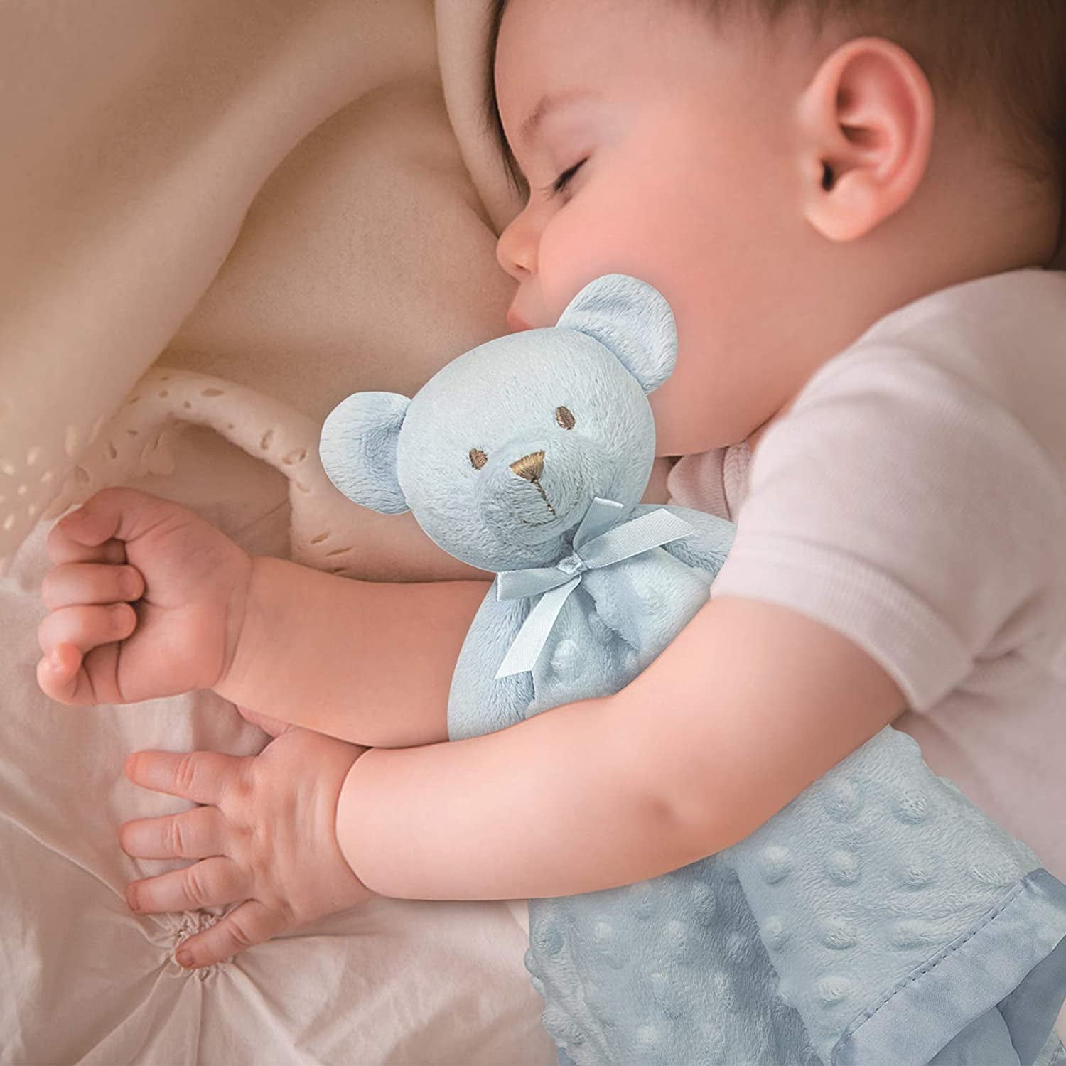 Teddy Bear Lovey Baby Security Blanket for Boys and Girls Unisex Soft Lovie Baby Gifts for Newborn Toddler Snuggle Toy Stuffed Animal Blue 16 Inch